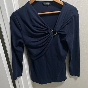 Vintage Y2K Lauren Ralph Lauren Navy Ring Front Rib Knit Top Size M